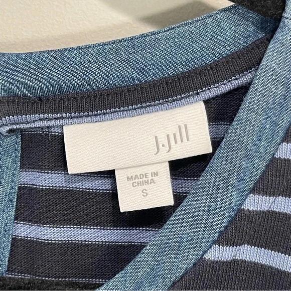 J Jill Mixed Media Shirttail Dress Striped Womens Small Blue Denim Crew - Picture 6 of 12